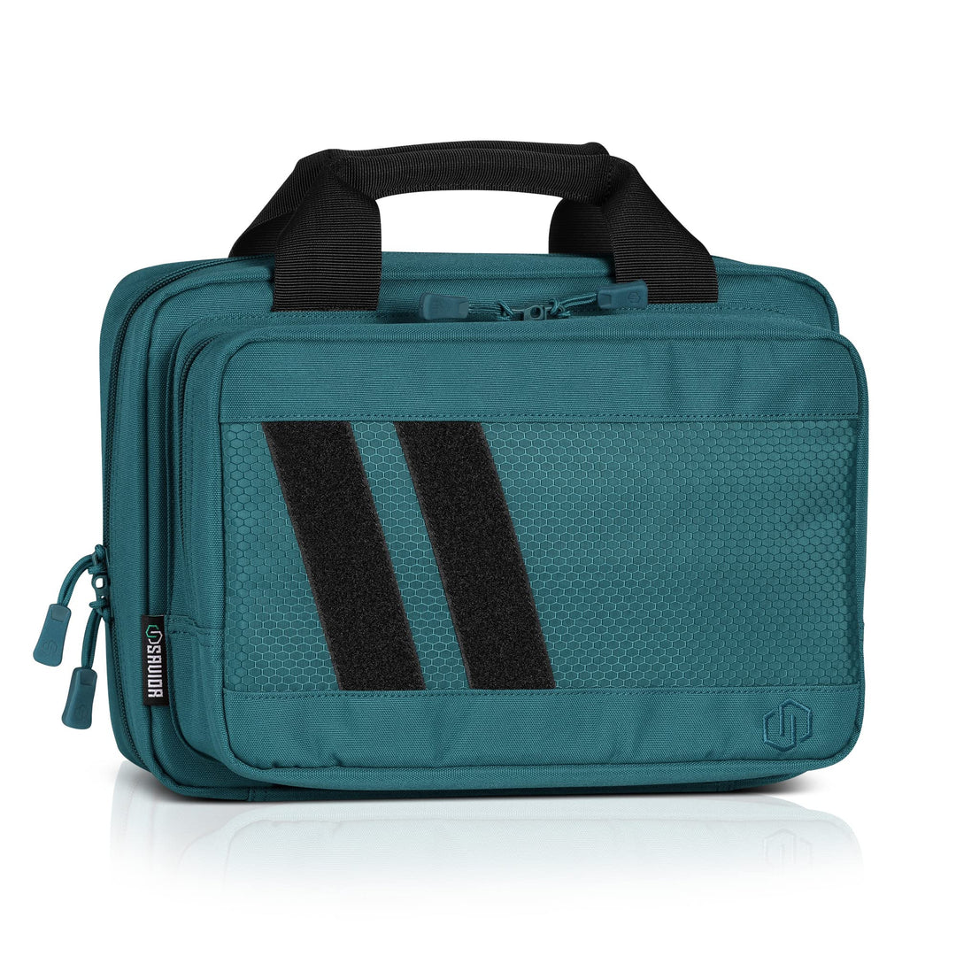 Savior Equipment Specialist Series Tactical Double Scoped Handgun Firearm Case Pistol Bag for Outdoor Hunting Shooting Range, Lockable Compartment, Additional Magazine Storage Slots, Teal