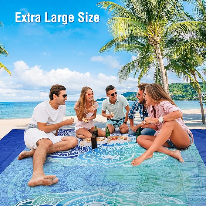 Beach Blanket Waterproof Sandproof, 111x121Inch Sand Free Beach Mat, Quick Drying, Light Weight and Portable Outdoor Picnic Mat for Travel, Camping