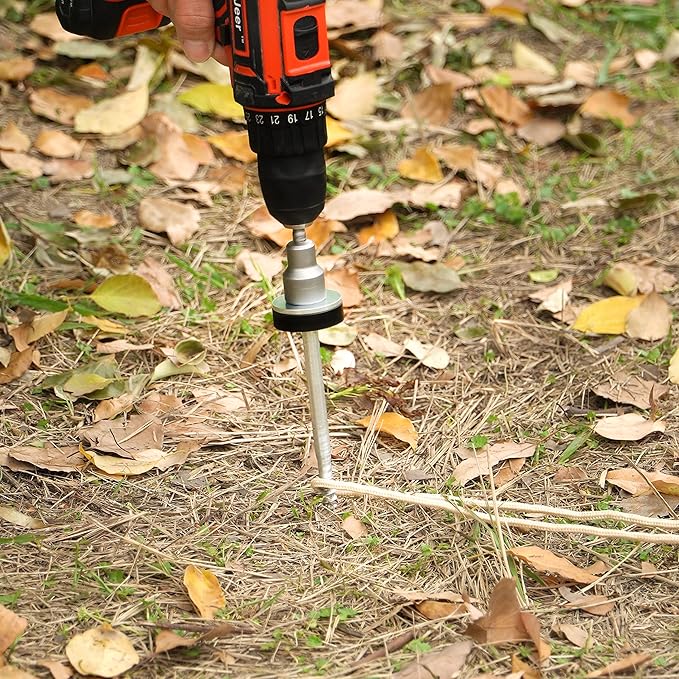 8 Pcs Drillable Tent Stakes 12" | Hex Pegs | Heavy Duty Metal Tent Anchors & Camping Spikes with 17MM Hex Drill Adapter and Storage Bag