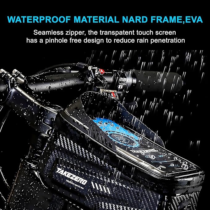 Bike Front Frame Bag,Bike Accessories, Waterproof Bike Frame Bag with TPU Touch-Screen & Rain Cover (Phones under 6.8'')"