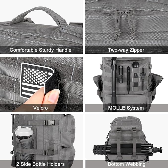 Military Tactical Backpack 50L Large Day Backpack for Men Molle Army 3 Days Assault Pack Bug Out Bag Water Resistant and Heavy Duty Hiking Treeking Rucksack - Grey