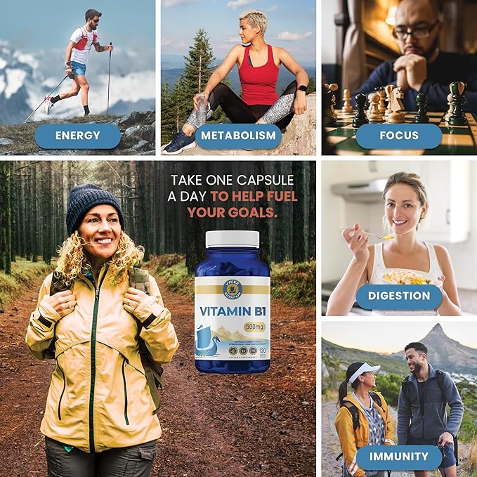 Vitamin B1 – 500mg High-Potency Thiamine Mononitrate | Supports Energy Metabolism & Nervous System Health | Vegan, Non-GMO, Gluten-Free | 120 Capsules