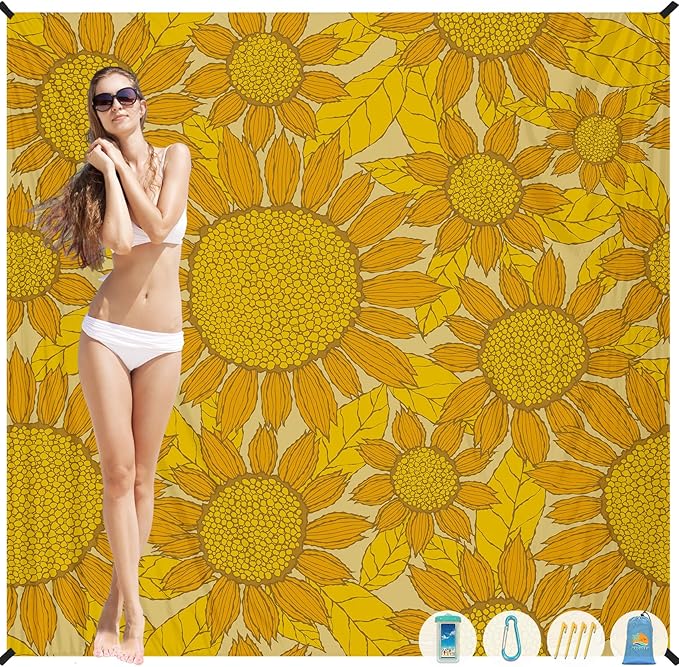 Beach Blanket Waterproof Sandproof 1-7 Adult Oversized 78 '' × 81 '' Lightweight Durable Compact Sand Free Beach Mat for Travel Camping Hiking Picnic Blanket Extra Large