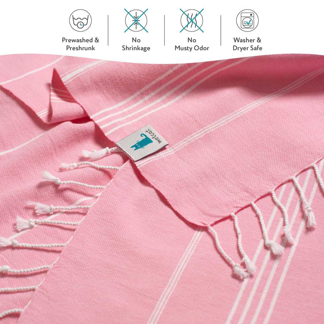 WETCAT Turkish Beach Towel Oversized 38x71 100% Cotton Sand Free Quick Dry Extra Large Light Travel Towel for Adults Beach Accessories Gifts - Light Pink