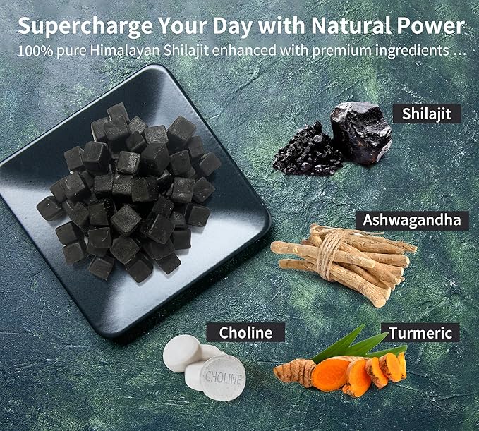 Shilajit Gummies with Ashwagandha, Turmeric - Organic, Zero Sugar & Vegan-Friendly Himalayan Shilajit for Men & Women - Energy, Calm Cosrtisol, Sleep, Immune Support & Overall Health
