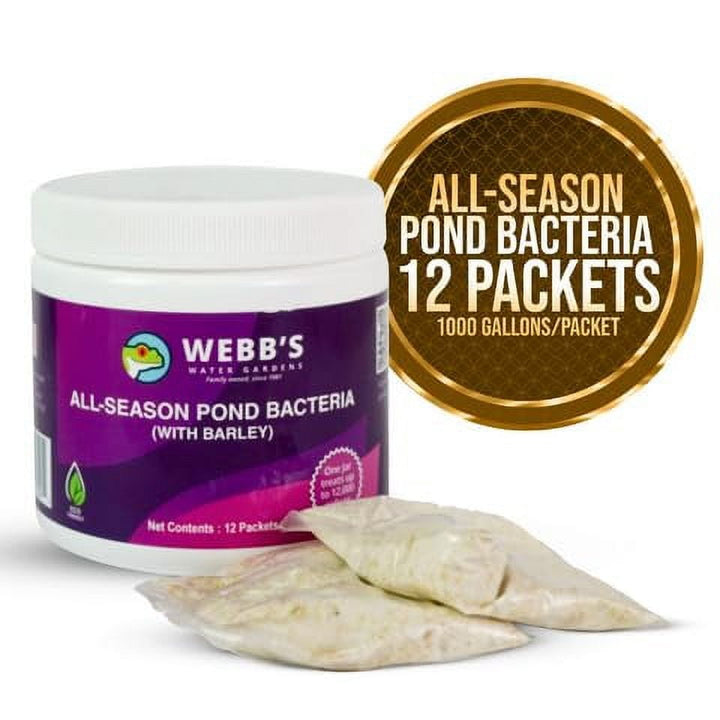 Webb's Water Gardens All-Season Pond Bacteria with Barley Packets - Supports up to 1000 Gallons - 12 Packets for Easy Application - 5 Pounds - Ideal for Clearing Pond Water and Mai