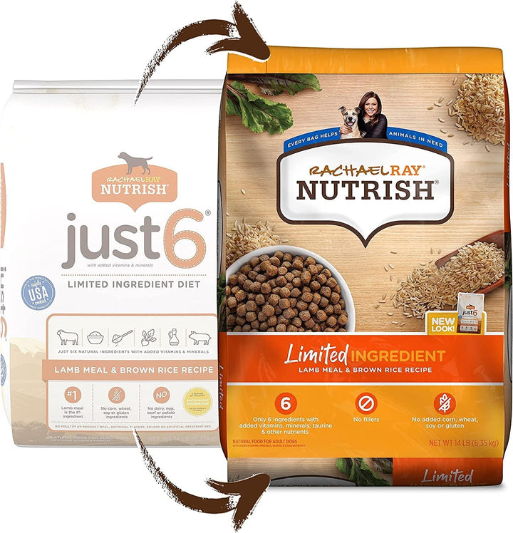 Rachael Ray Nutrish Limited Ingredient Lamb Meal & Brown Rice Recipe, Dry Dog Food, 14 Pound Bag (Packaging Design May Vary)