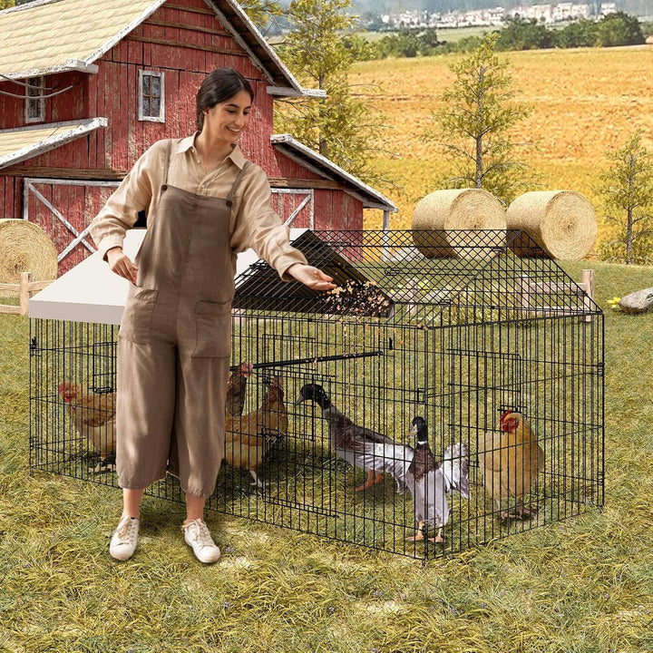 Pinypikaka Metal Chicken Coop with Waterproof Cover, Poultry Cage, Walk in Hen House, Outdoor Backyard Farm Animal Enclosure Crate, Pet Playpen Exercise Pen for Rabbit Duck Hen, 86" L x 40" W x 40" H