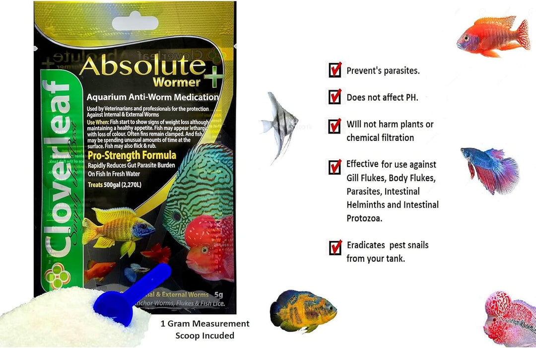 Cloverleaf Absolute Wormer- 5g - Freshwater- Saltwater- - Treats 500 Gallons