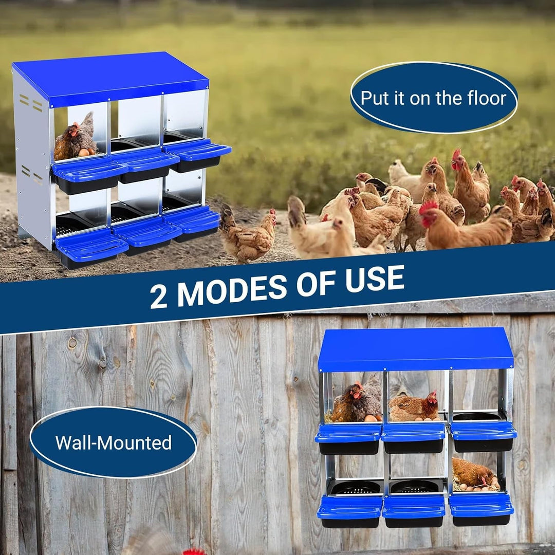 Galvanized Steel Chicken Nesting Box with Roll-Away Egg Tray, Ventilation & Wall/Stand Mount, 6/8/10 Hole Hen Coop Laying Box