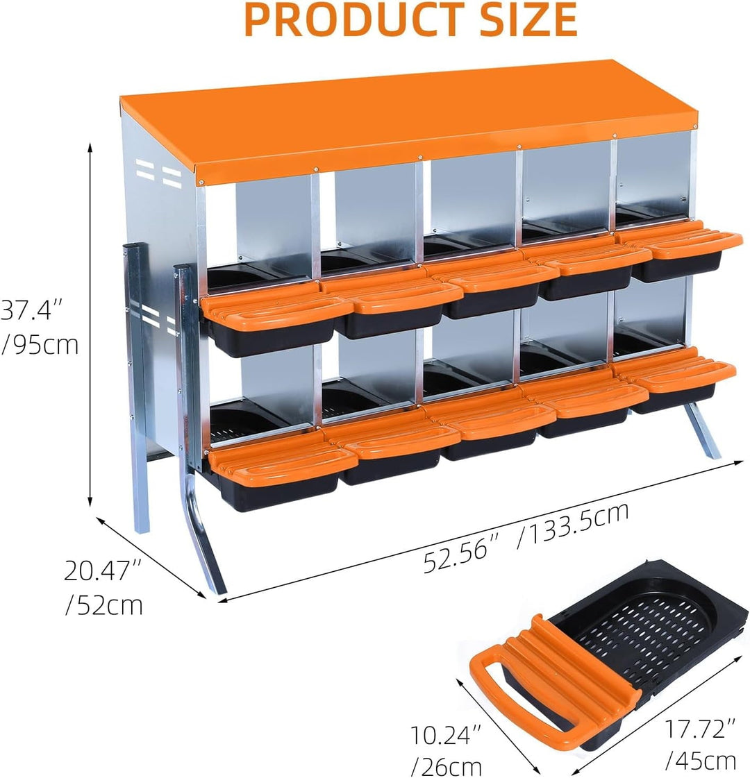 Pinypikaka Chicken Nesting Box with Bracket Legs, 10 Compartments Nesting Boxes for Chickens, Chicken Laying Boxes, Roll Away Nesting Box for Chickens Laying Egg with Lid Cover