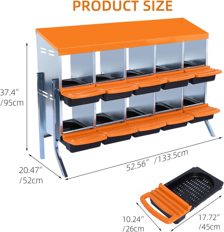 Pinypikaka Chicken Nesting Box with Bracket Legs, 10 Compartments Nesting Boxes for Chickens, Chicken Laying Boxes, Roll Away Nesting Box for Chickens Laying Egg with Lid Cover