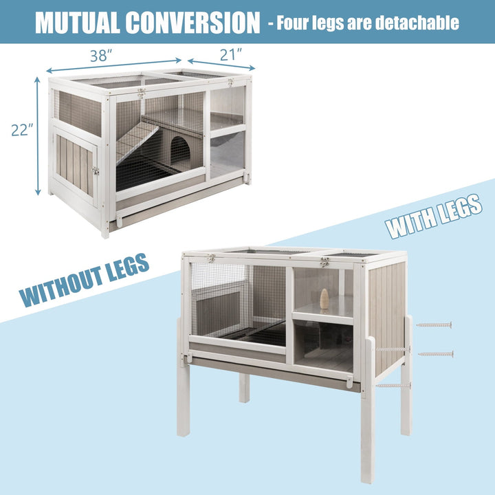 Gowoodhut Elevated Rabbit Hutch Indoor Wooden Bunny House with Detachable Legs