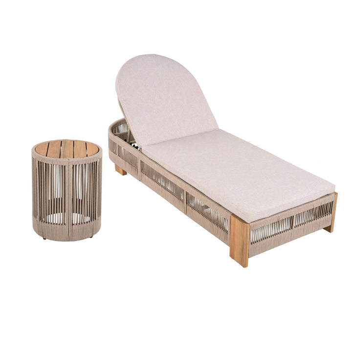 Christopher Knight Home Outdoor Chaise Lounge with Cushion & Side Table, Woven Rope Design, Beige