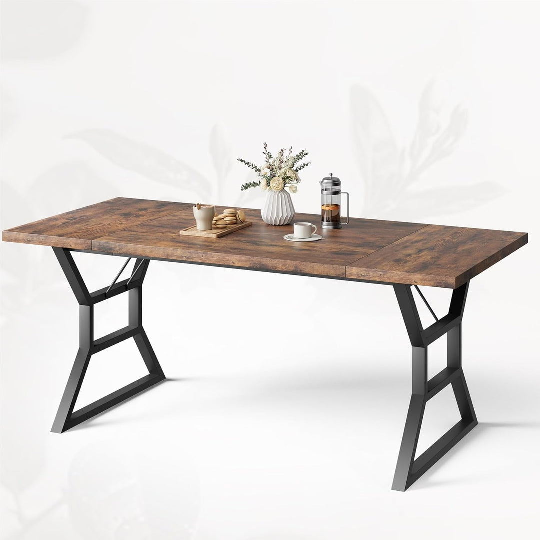 Garvee Farmhouse Dining Table for 6, Rectangular Wood Dining Table, Rustic Kitchen Table with Extra Heavy Duty Metal Legs for Dining Room, Outdoor Table for Party, 70.9 * 29.5 * 29.3 Inch (Retro)
