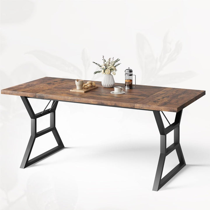 Garvee Farmhouse Dining Table for 6, Rectangular Wood Dining Table, Rustic Kitchen Table with Extra Heavy Duty Metal Legs for Dining Room, Outdoor Table for Party, 70.9 * 29.5 * 29.3 Inch (Retro)
