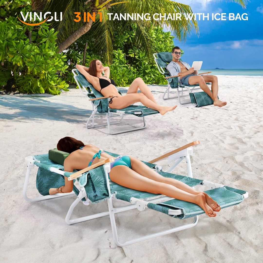 UBesGoo 3-in-1 Patio Lounger - Reclining Outdoor Chair with Built-in Drink Holder & Convenient Carry Bag, Green