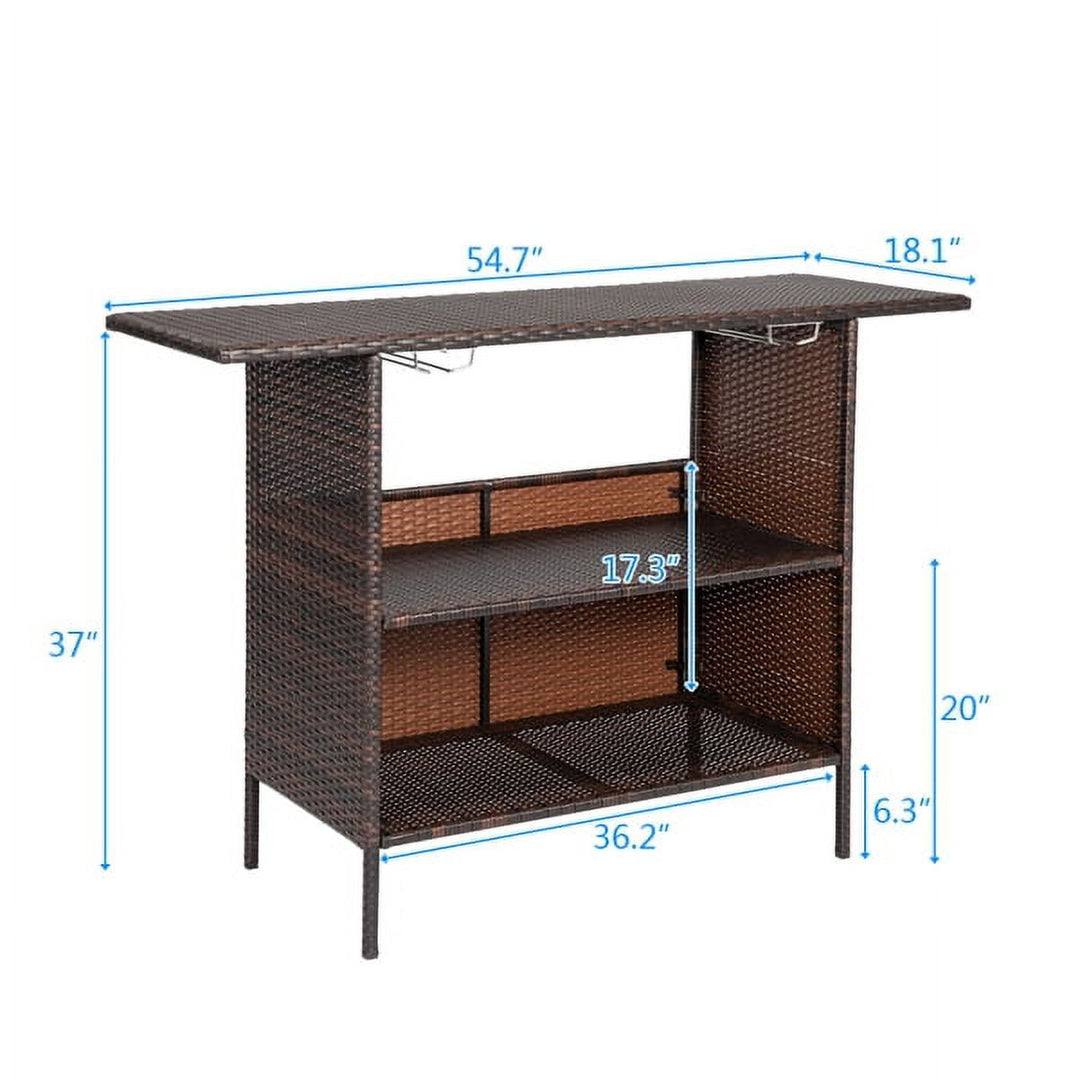 Modern Gradient Rattan Bar Table – Industrial-Style High Table with Stainless Steel Holders (55"L x 18"W x 36"H, Brown Ombre)