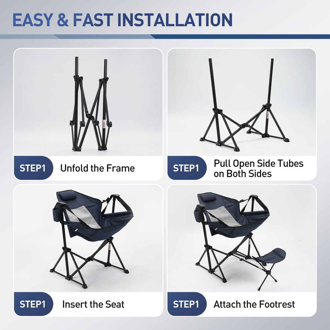 Heavy Duty 350lbs Portable Folding Camping Chair w/Adjustable Backrest & Retractable Footrest - Compact Outdoor Lawn Chair with Headrest, Cup Holder for Camping, Fishing, Hiking, Backyard