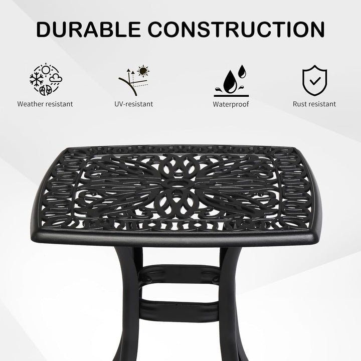 PINDEE Cast Aluminum Outdoor Side Table with Umbrella Hole, All Weather Round Patio Bistro Table,The appearance is exquisite, fashionable, and high-end.(Black)