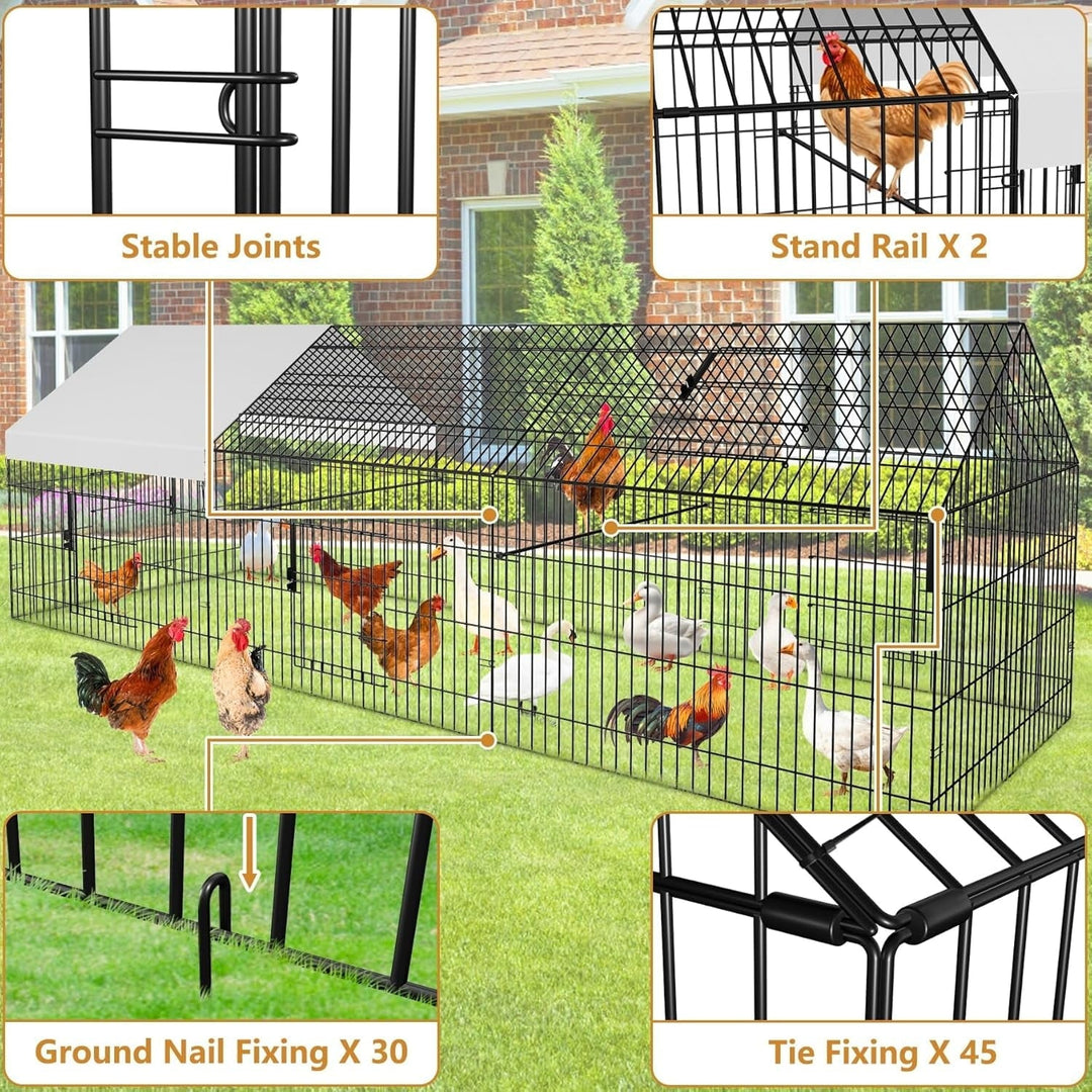 Metal Chicken Coop with Cover Chicken Run Pen for Yard Outdoor Large Portable Chicken Playpen Enclosure Rabbit Small Animal Dog Poultry Cat Cage Duck Coop Hen