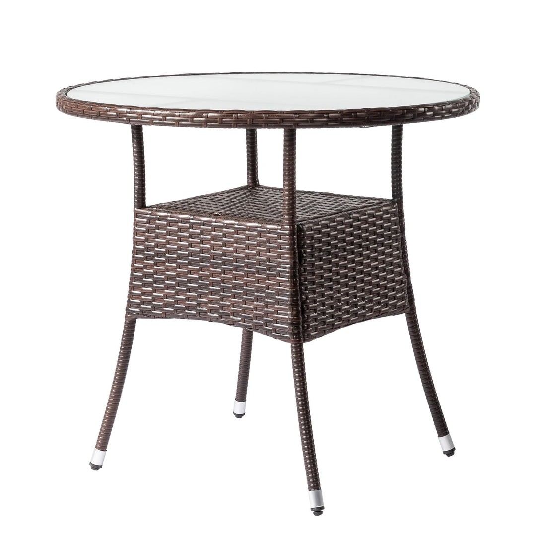 31.5" Round Wicker Patio Dining Table for 4, Outdoor Rattan Bistro Table with Glass Top – Brown