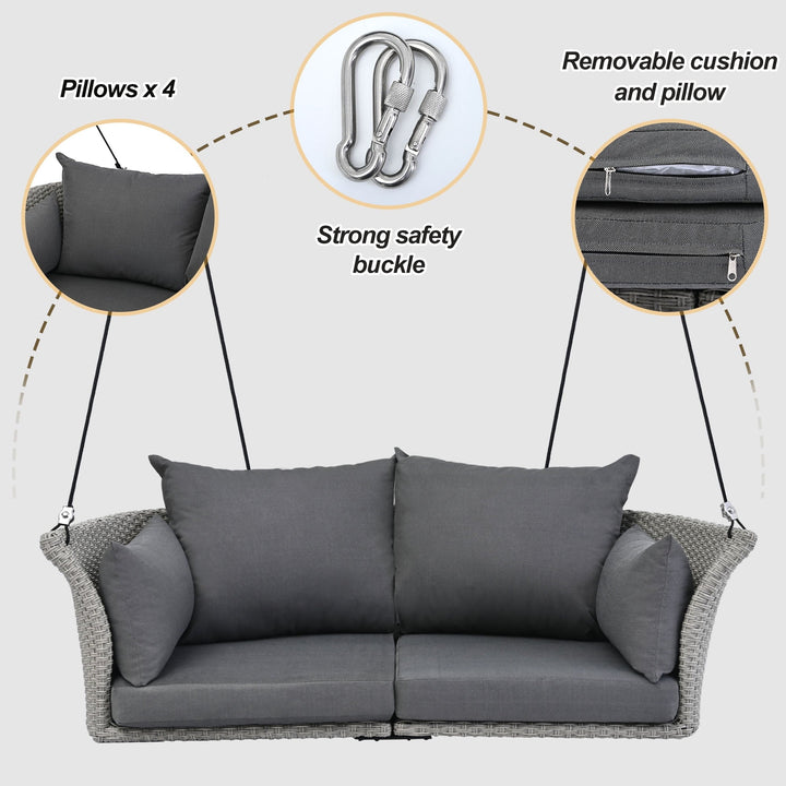 Euroco 51.9" Hanging Woven Swing Chair with Thick Cushion and Adjustable Rope, Waterproof & All-Weather Patio Hammock Chair for Porch, Balcony,