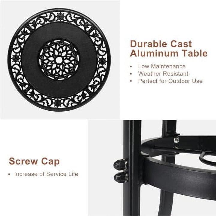 Cast Aluminum Outdoor Patio Bar Tables, Outdoor Frosted Surface Round Bar Height Bistro Table - 41"" Pub Height, Black