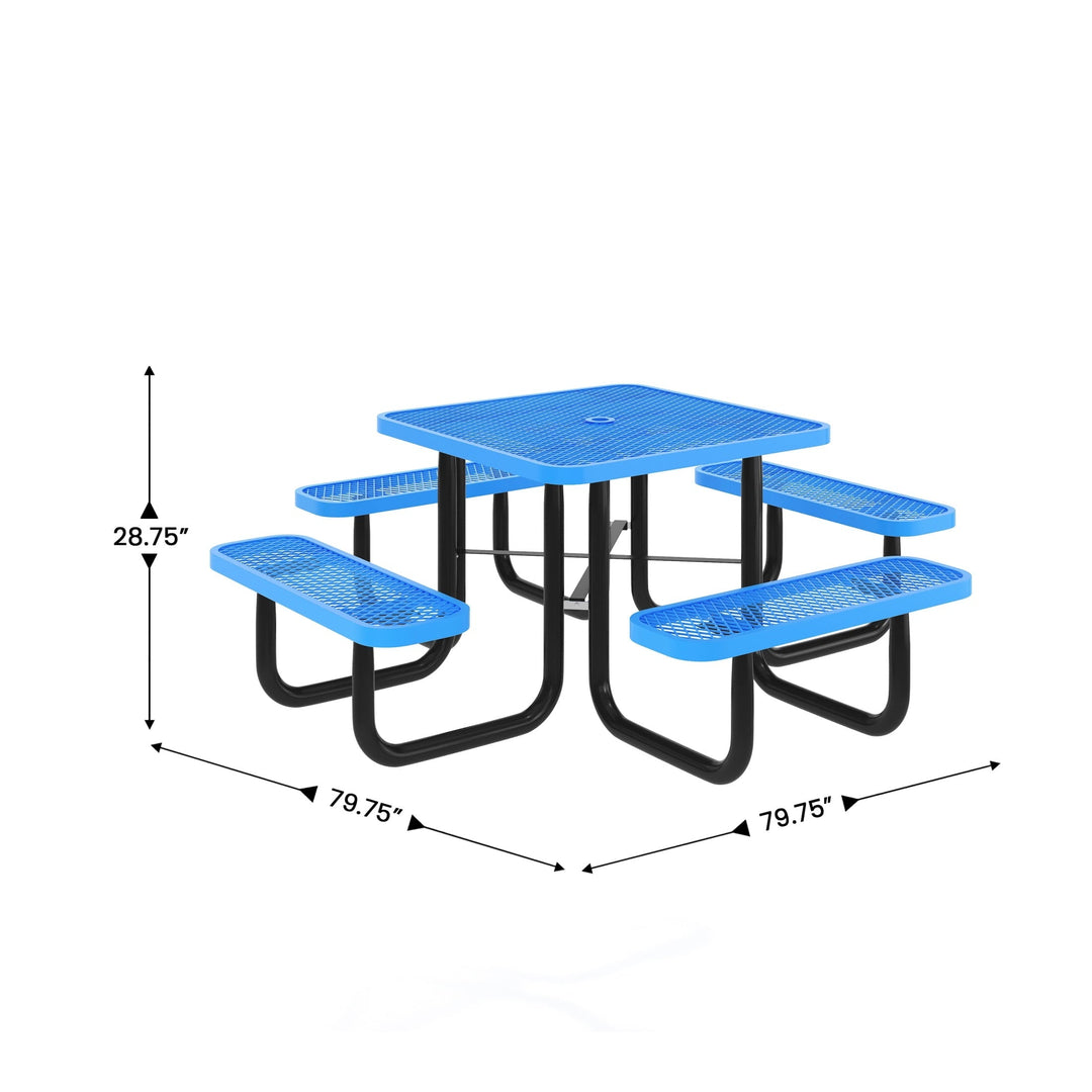 Flash Furniture 46" Square Outdoor Picnic Table with Commercial Grade Heavy Gauge Expanded Metal Mesh Top and Seats and Steel Frame in Blue