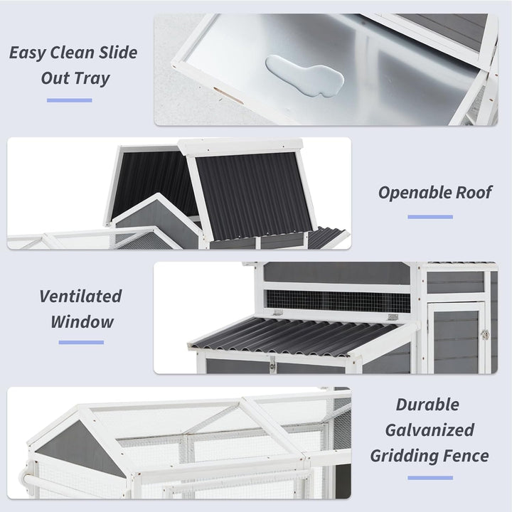 YODOLLA 95“ Chicken Coop with Wheels, Large Wooden Chicken Coop with Run & 2 Nesting Boxes Hen House Poultry Cage Chicken Hutch, Grey&White