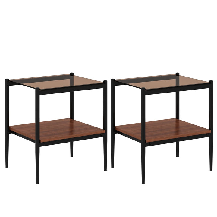Set of 2 Rectangle End Table, Tempered Glass Tabletop with MDF layer, Modern Table for Living Room , Transparent Glass