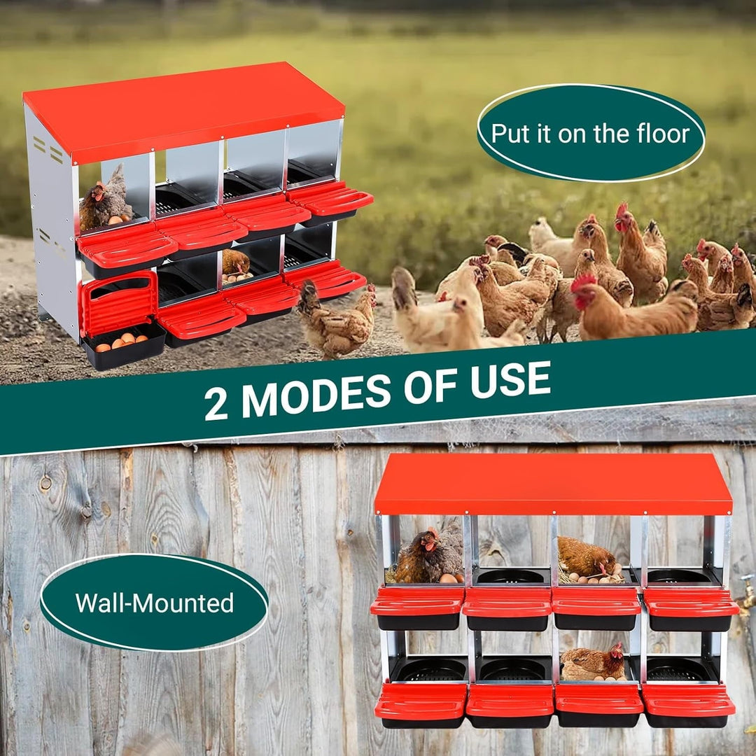 Chicken Nesting Box, 8 Compartments Nesting Boxes for Chickens, Chicken Laying Boxes, Roll Away Nesting Box for Chickens Laying Egg with Lid Cover to Protect Eggs