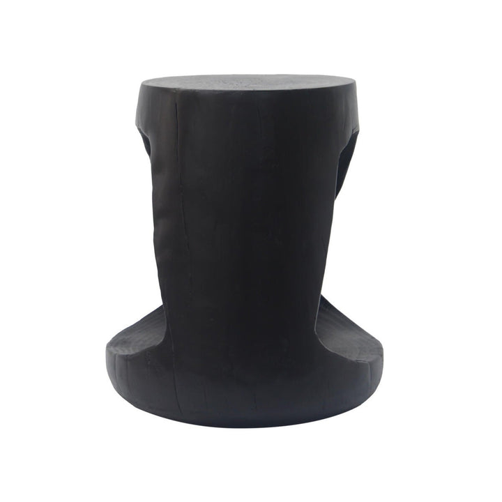 Outdoor Black Magnesium Oxide Hollow Side Table with Wood-like Texture