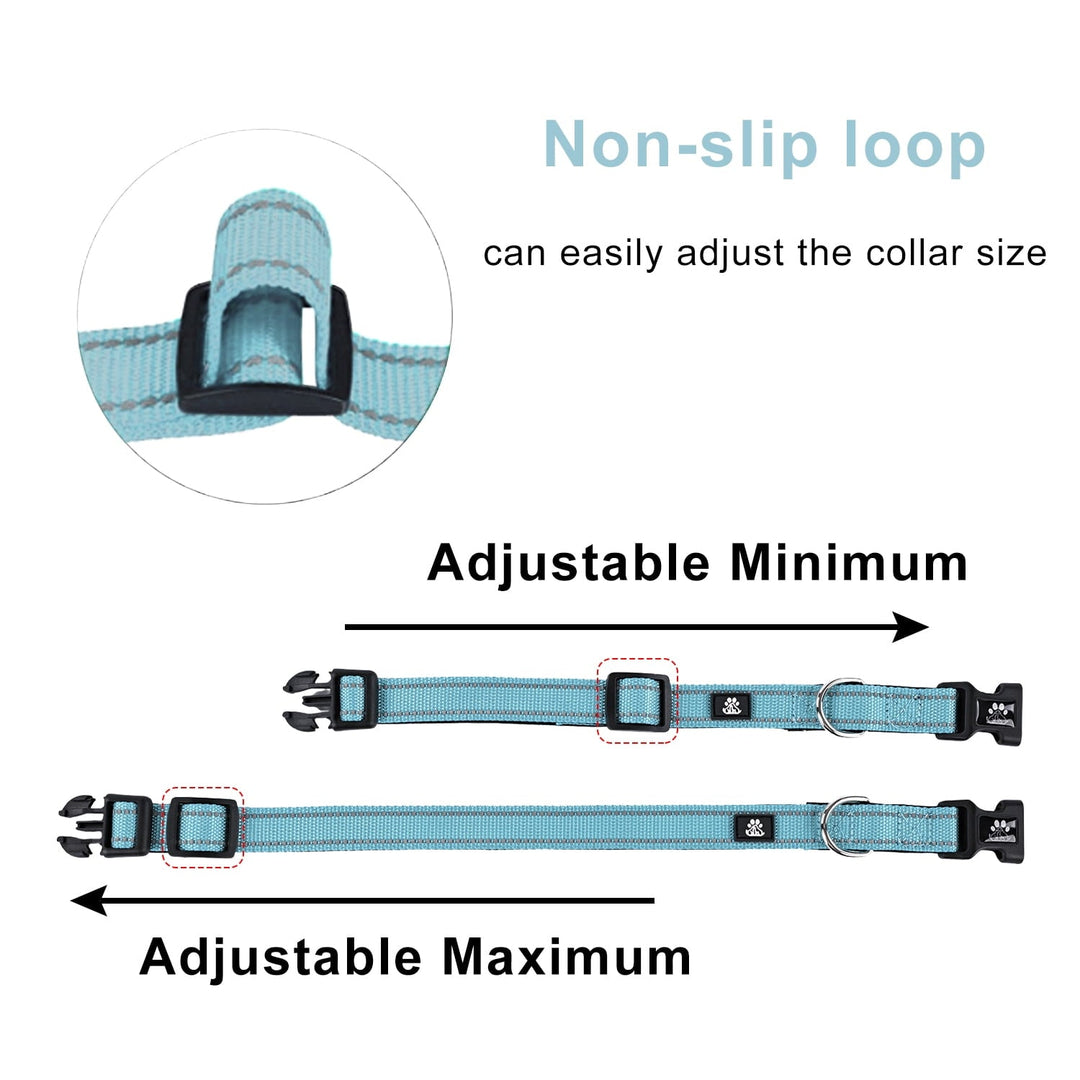 BRIOPAWS 2 Pack Reflective Dog Collar,Soft Neoprene Padded Dog Collar with Quick Release Buckle,Adjustable Breathable Pet Collar for Small Dogs(S,Blue)