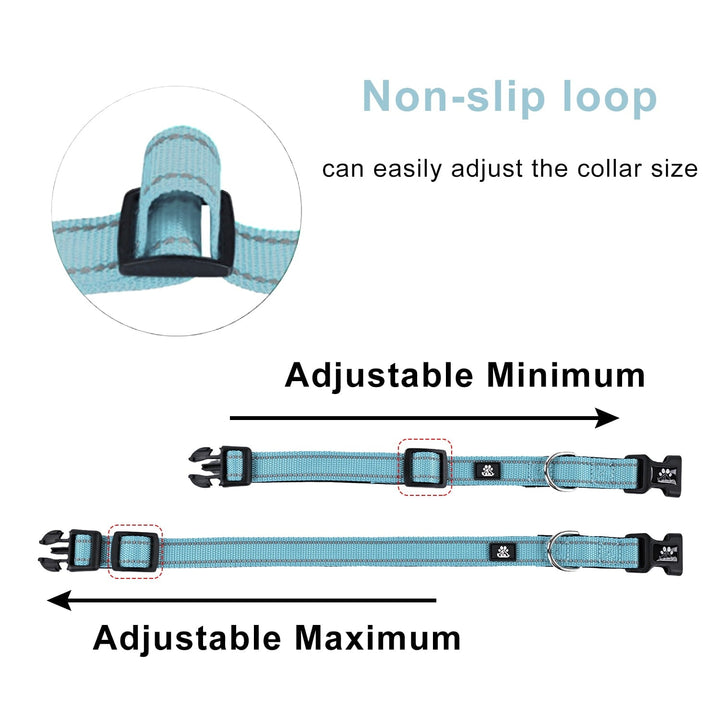 BRIOPAWS 2 Pack Reflective Dog Collar,Soft Neoprene Padded Dog Collar with Quick Release Buckle,Adjustable Breathable Pet Collar for Small Dogs(S,Blue)