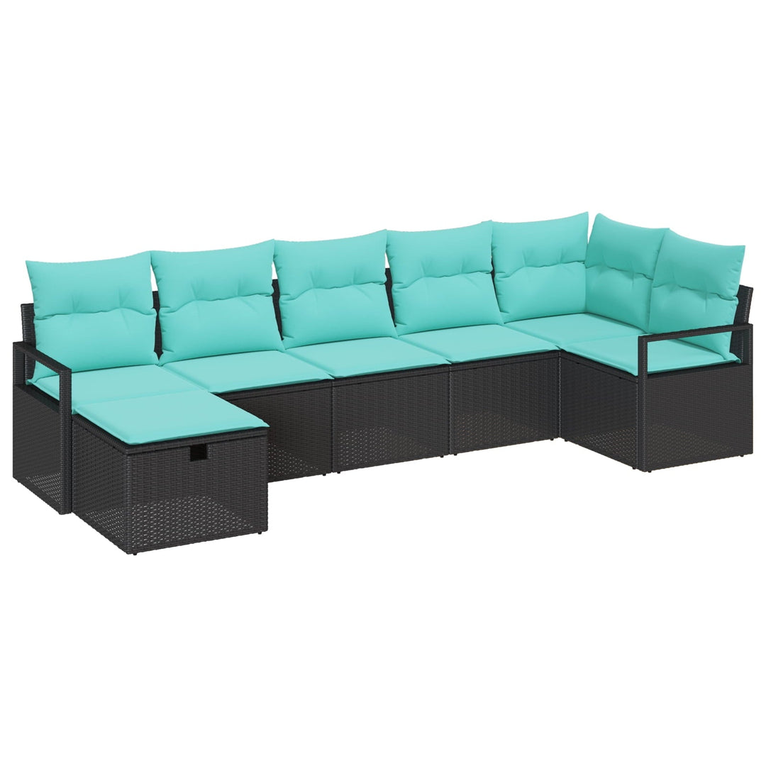 vidaXL 7 Piece Garden Sofa Set with Cushions Black Poly Rattan, vidaXL 2-Seater Garden Sofa with Cushions Black Poly Rattan