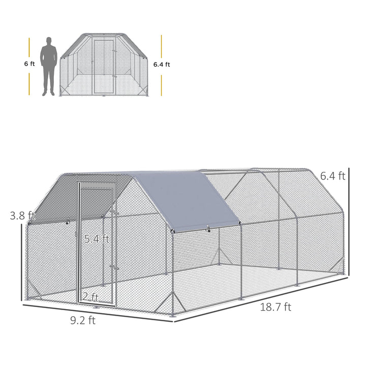 Large Chicken Coop Metal Chicken Run with Waterproof and Anti-UV Cover, Flat Shaped Walk in Fence Cage Hen House for Outdoor and Yard Farm Use, 1" Tube Diameter