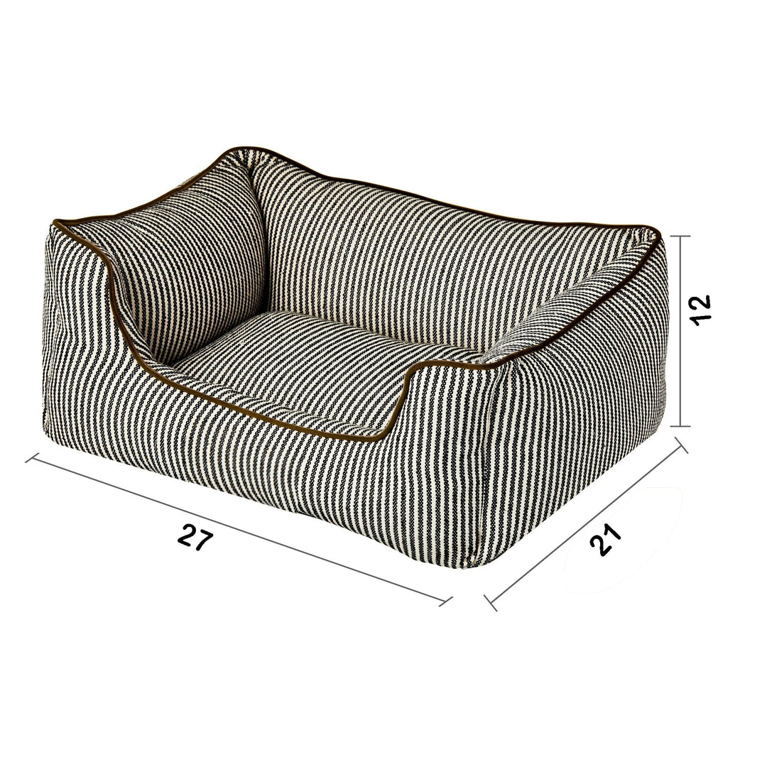 Vibrant Life High Wall Striped Bed for Dogs, High Walled Cuddler, Striped, Black & White, Medium, 27" x 21"