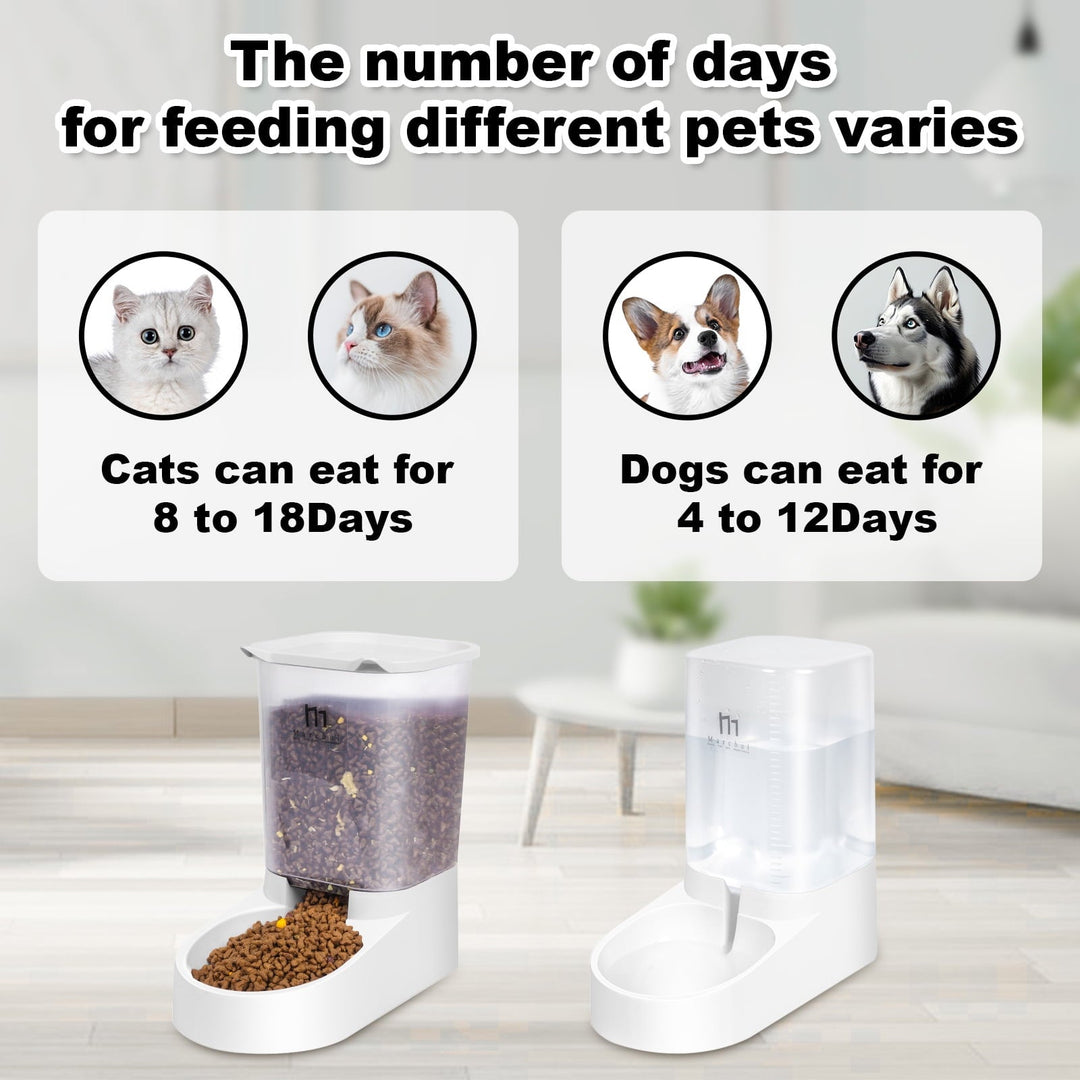 Marchul Automatic Gravity Pet Feeder and Water Dispenser Set for Cats Dogs, 3.8L, 2 Pack
