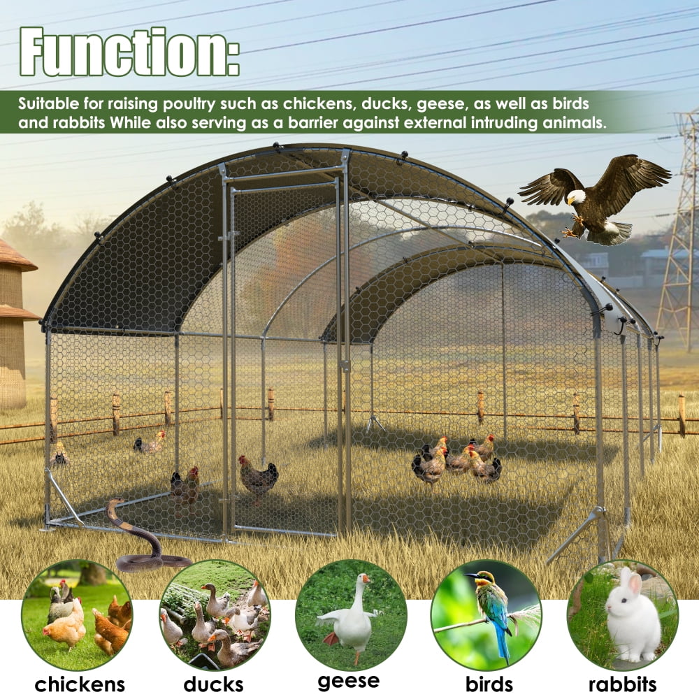 Upgraded Large Metal Chicken Coop with Steel Wire Reinforced Plastic Netting - Waterproof UV-Protected Oxford Cloth - Ideal Outdoor House for Ducks, Rabbits, Sheep, and Birds - Durable and Secure
