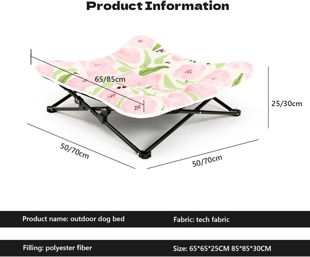Portable Raised Pet Cot Outdoor Elevated Dog Bed Folding Cat Pet Bed with Padded Filling for Indoor, Traveling, Camping(Pink,65x65x25cm)