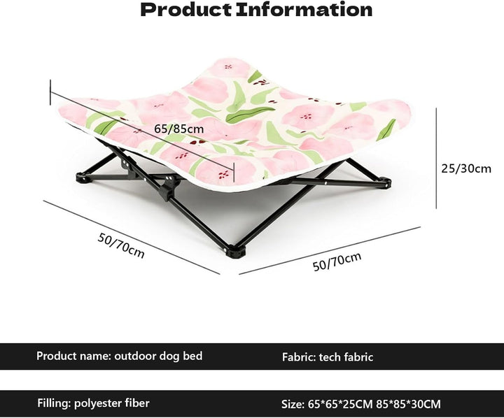 Portable Raised Pet Cot Outdoor Elevated Dog Bed Folding Cat Pet Bed with Padded Filling for Indoor, Traveling, Camping(Pink,65x65x25cm)