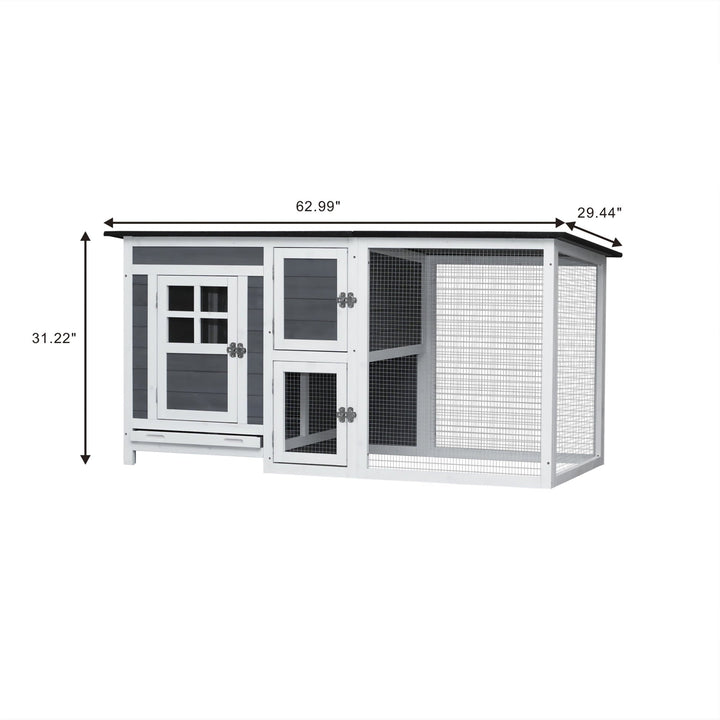 Outdoor Chicken Coop with Run Cage for 3-4 chickens, Wooden Hen House with Nesting Box and Pull Out Tray, Weatherproof Chicken Hutch for Rabbit, Poultry Pet, Duck, Gray