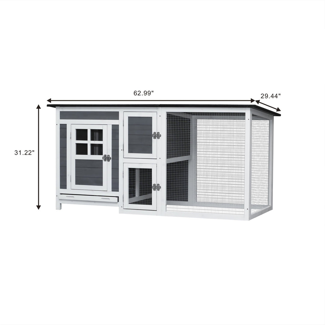 Outdoor Chicken Coop with Run Cage for 3-4 Chickens, Wooden Hen House with Nesting Box & Pull-Out Tray, Weatherproof & Predator-Resistant Poultry Hutch for Rabbits Ducks Backyard Pets