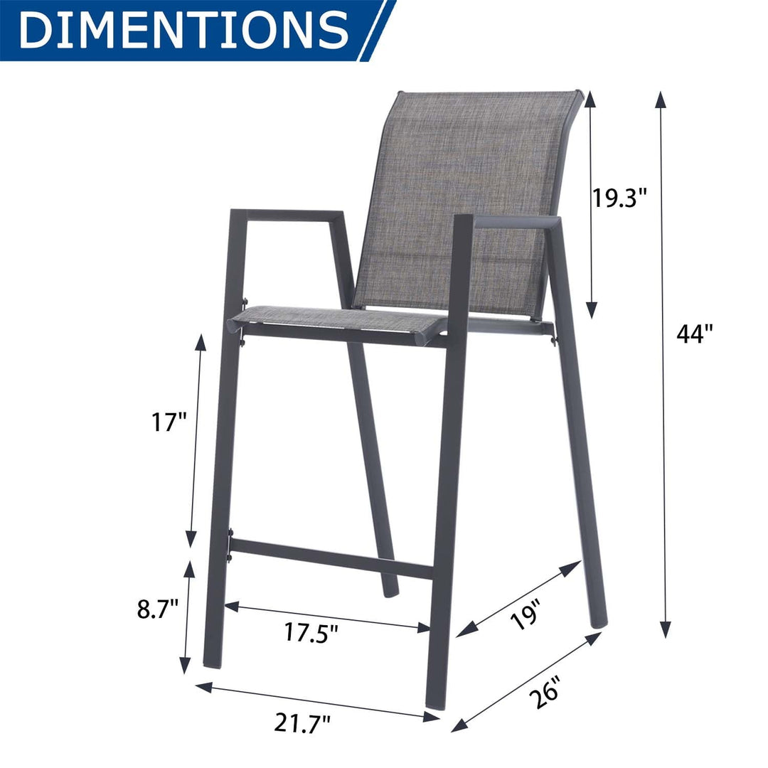 Outdoor Bar Stools Set of 2, High Back Metal Barstools with Armrest, All-Weather Patio Stools for Balcony or Deck, Gray