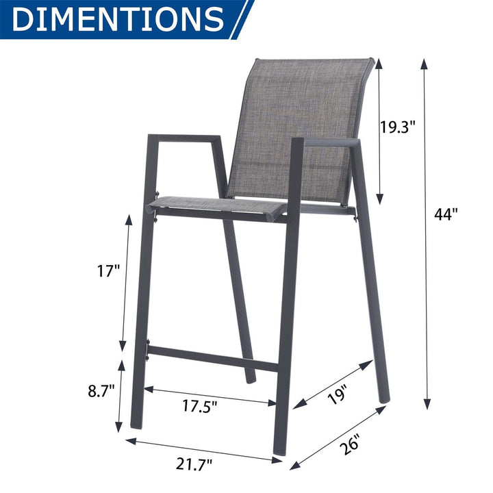 Outdoor Bar Stools Set of 2, High Back Metal Barstools with Armrest, All-Weather Patio Stools for Balcony or Deck, Gray