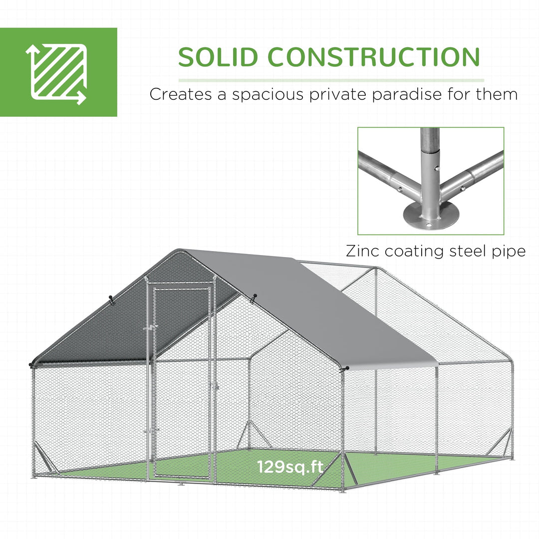 Large Chicken Coop Metal Chicken Run with Waterproof and Anti-UV Cover, Spire Shaped Walk in Fence Cage Hen House for Outdoor and Yard Farm Use, 1" Tube Diameter, 9.8' x 13.1' x 6.6'