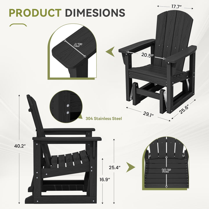 SERWALL Outdoor Glider Chair, HDPE Wood-Like Patio Glider Rocker All-Weather Porch Glider Black