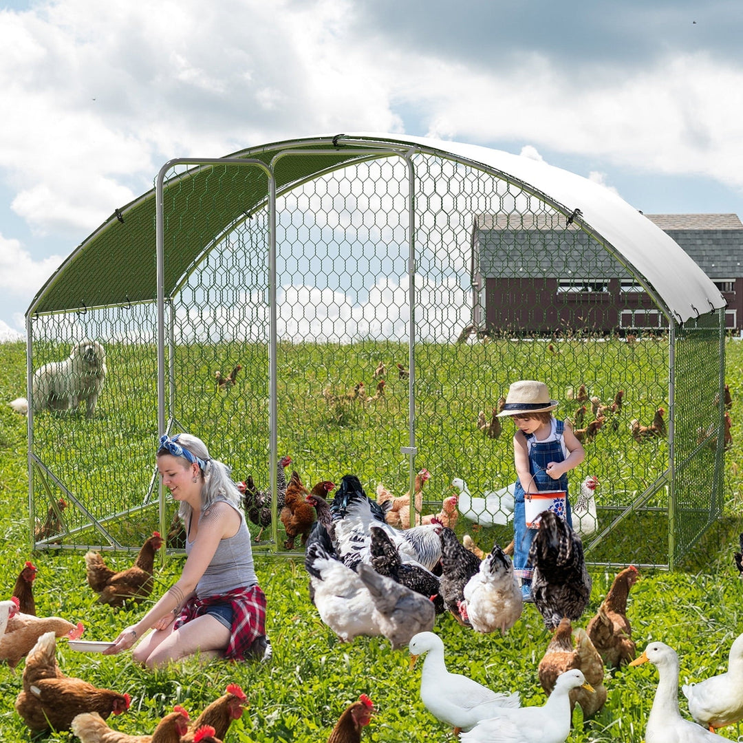 Telyswee Outdoor Metal Chicken Coop, Chicken Run with Waterproof and UV-Resistant Cover, Walk-in Poultry Cage, Dome Roof Duck and Rabbit House for Backyard, Farm Use