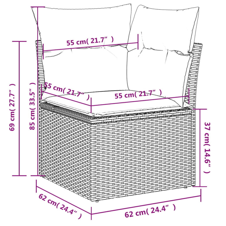 vidaXL Garden Sofa Set Grey PE rattan 9 Piece Set Adjustable Armrests